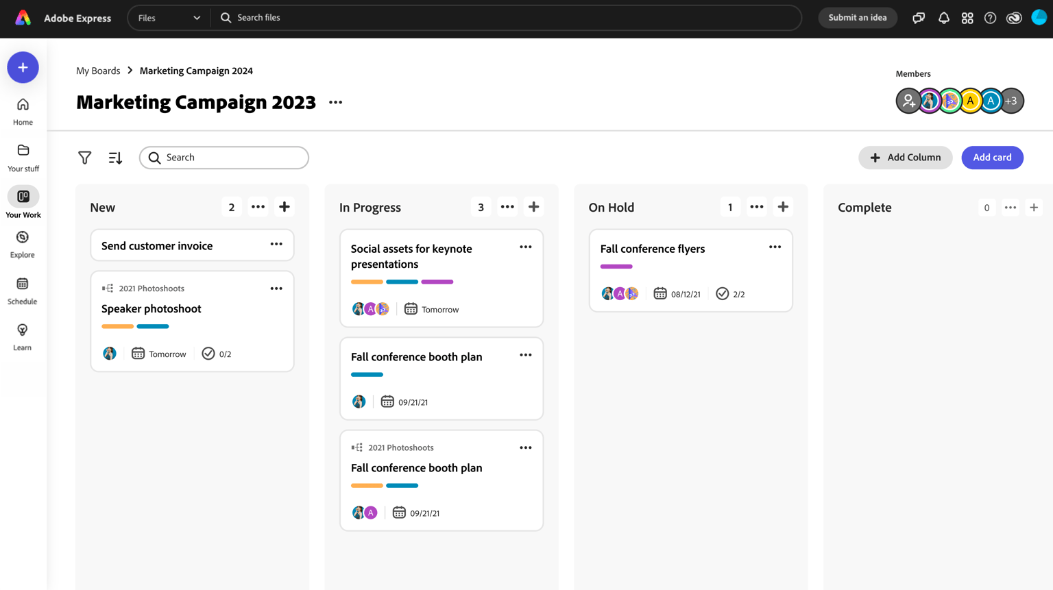 Boards as a native full-page experience in Adobe Express.