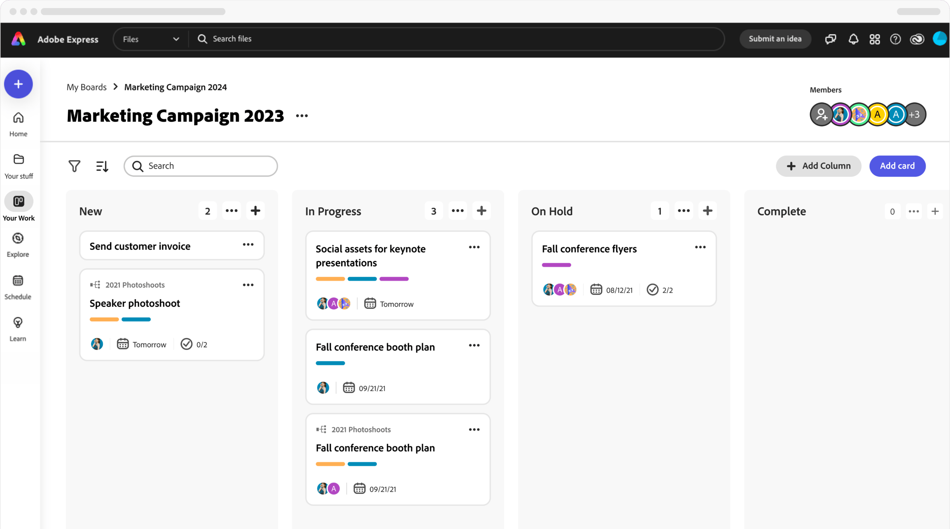 An Agile board in Adobe Boards.