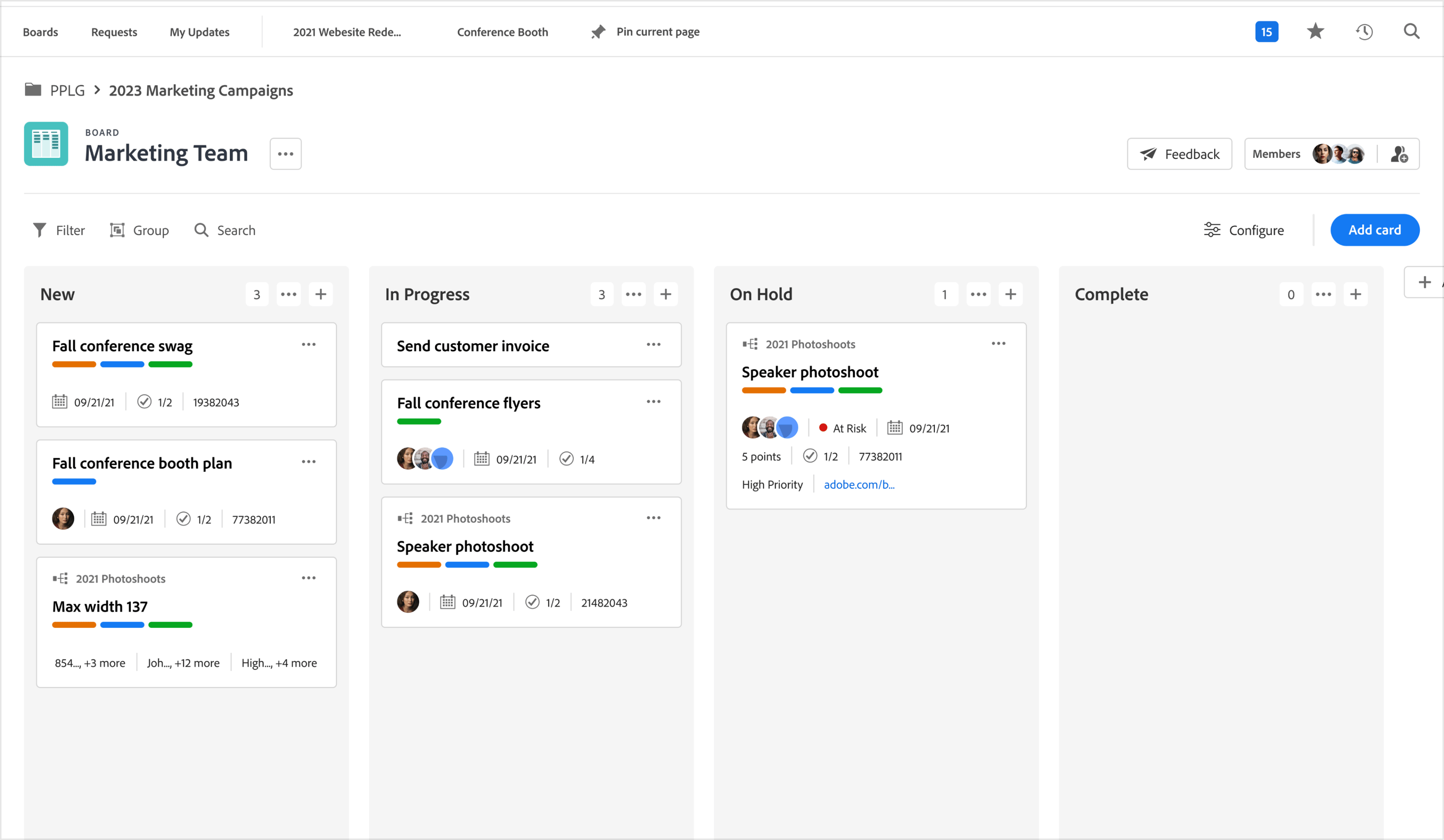 Version 3 of Boards with updated visuals, custom fields and Workfront project connections.