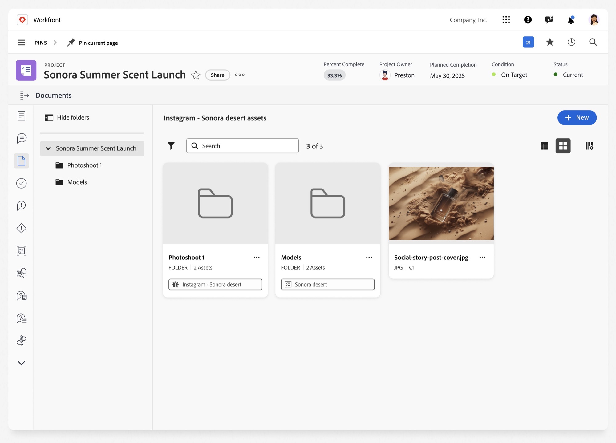 Prototype of project-level connections, with folders inside a project.